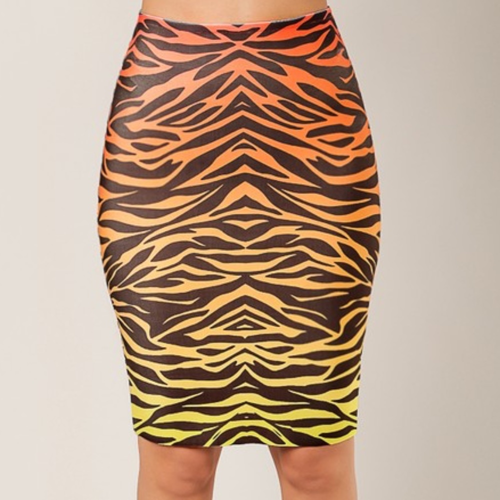 NEON TIGER Print Basic Bandage Pencil Skirt